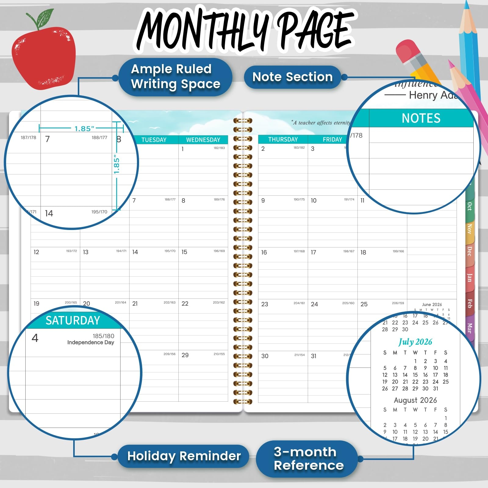 Teacher Planner 2025 2026 Lesson Planner 2025 2026 July 2025 June 2026 8 5 X 11 Inch Planner 2025 2026 Spiral Bound Colorful Monthly Tabs 