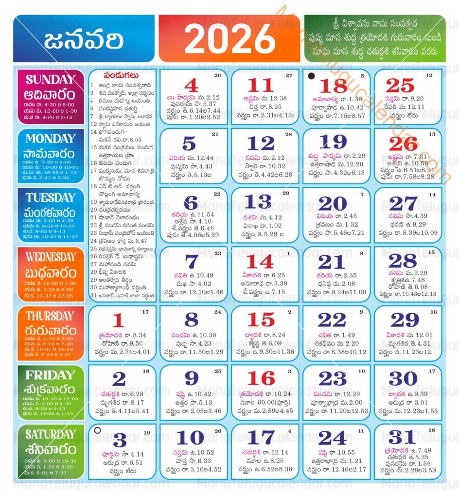 Telugu Calendar 2026 2026 PDF 