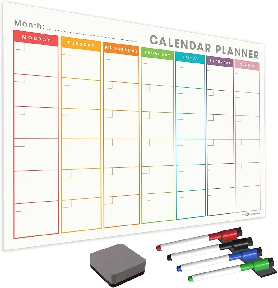 The Magnet Shop WallTAC Monthly Wall Planner With Whiteboard Pens Easy To Remove Dry Erase Calendar Or To Do List For Home 42 X 60 Cm Modern 