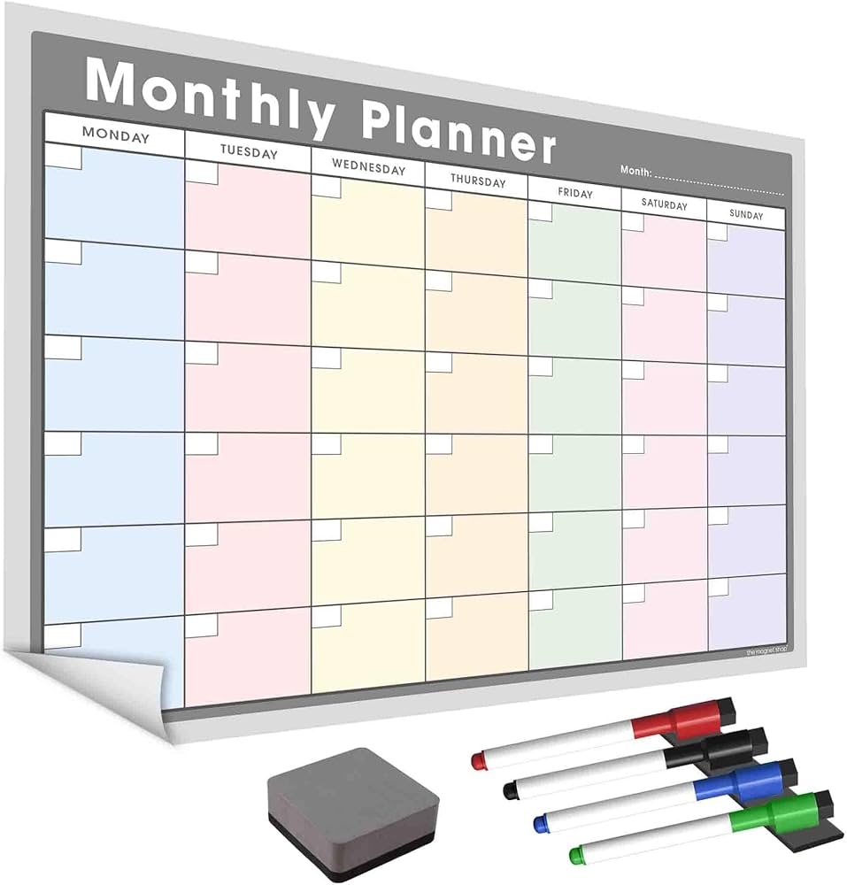 The Magnet Shop WallTAC Monthly Wall Planner With Whiteboard Pens Removable Dry Erase Calendar With Adhesive Food Planner For Family 30 X 42 Cm 