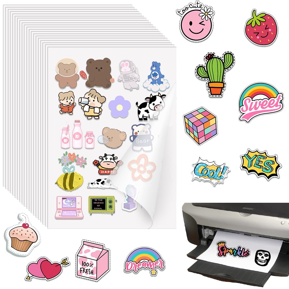 TMBMLPP 20 Sheets A4 Vinyl Stickers A4 Transparent Glossy Self 
