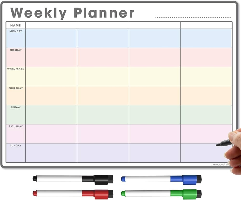 TMS A4 Magnetic Weekly Planner Fridge Whiteboard Food Planner Calendar Or Memo Board Plan Family Or Business Tasks With 4 Dry Erase Markers 30 