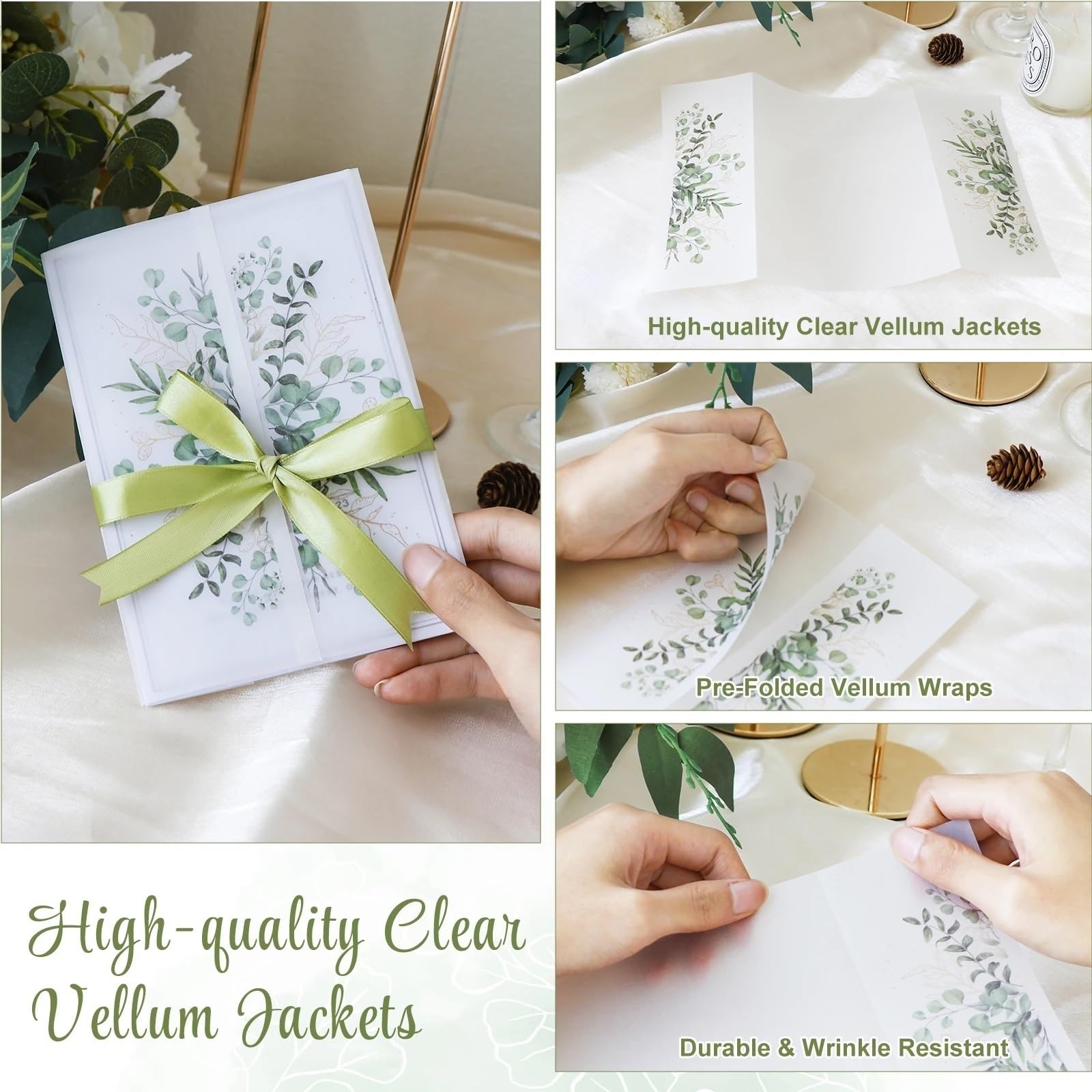 Tracing Paper Pack Of 50 Folded Parchment Jackets With Ribbon For Wedding Invitations Cards Birthday Parties Shower Cards Craft Paper Amazon de 