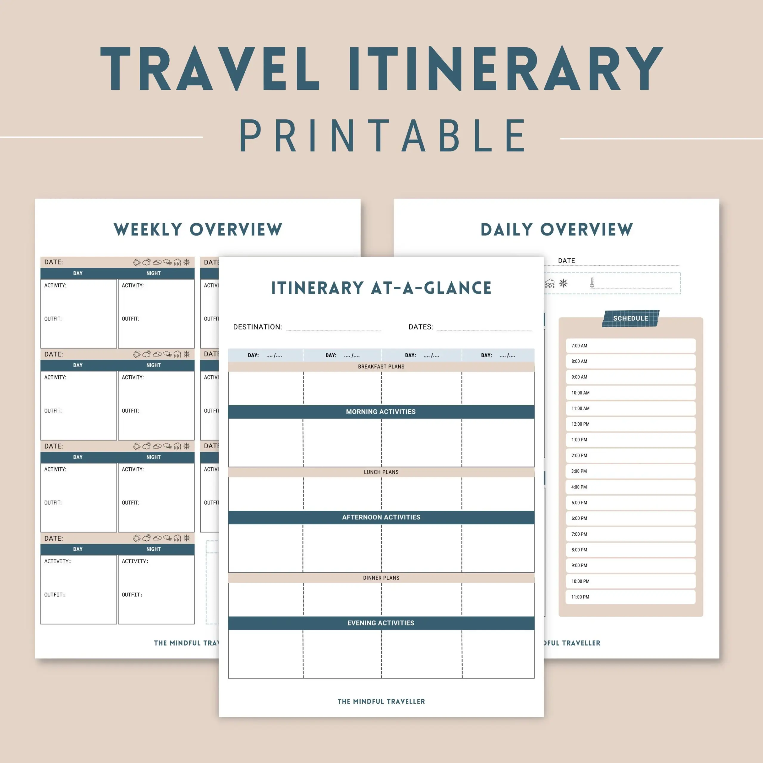 Travel Itinerary Template Printable Digital Vacation Planner 