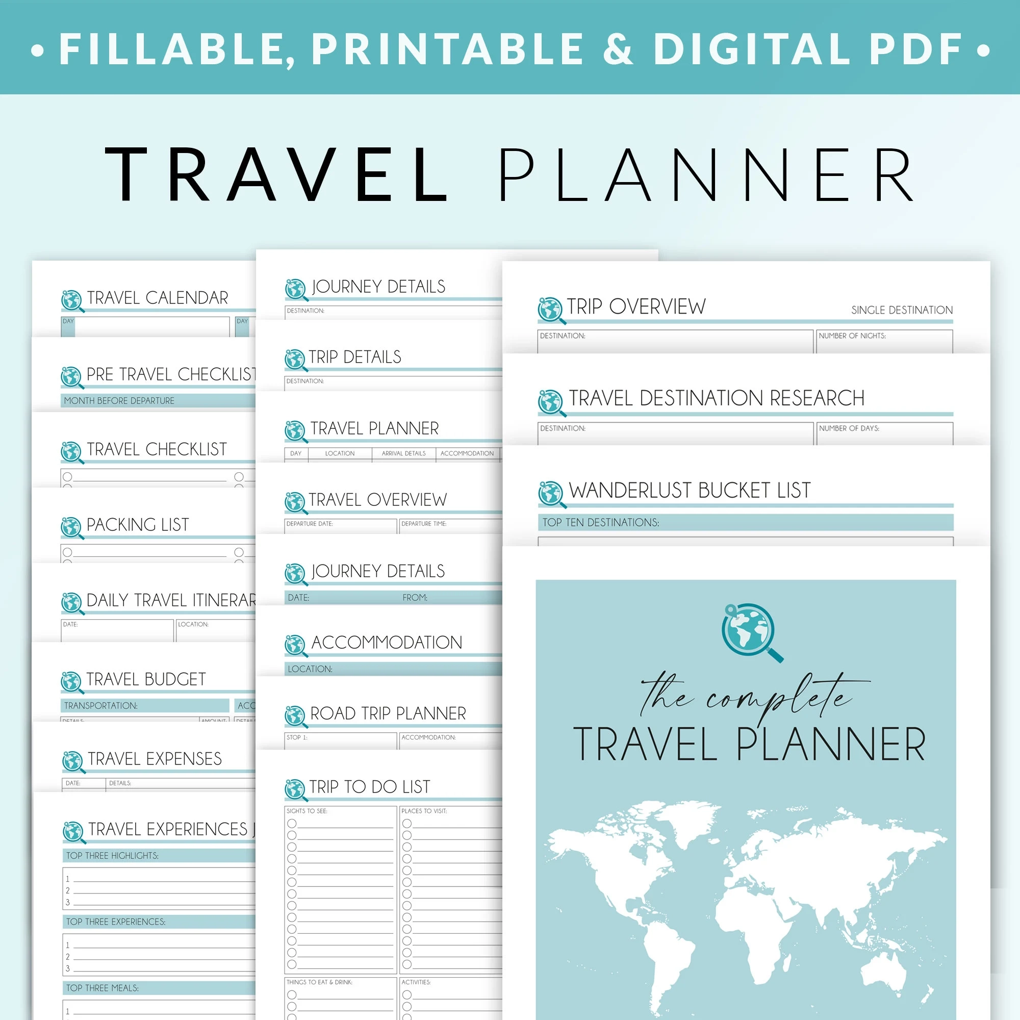 Travel Planner Printable Vacation Trip Itinerary Digital 