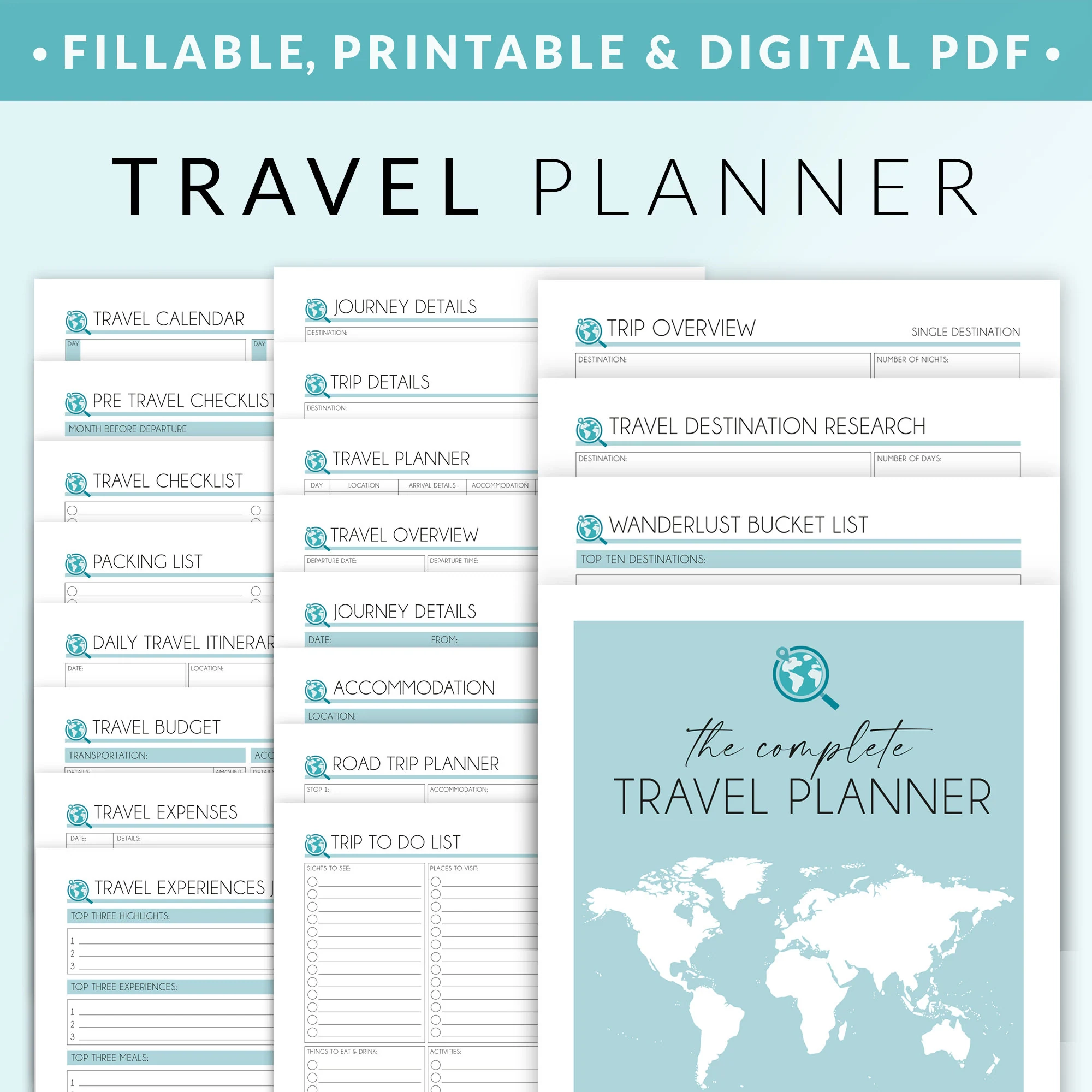 Travel Planner Printable Vacation Trip Itinerary Digital 