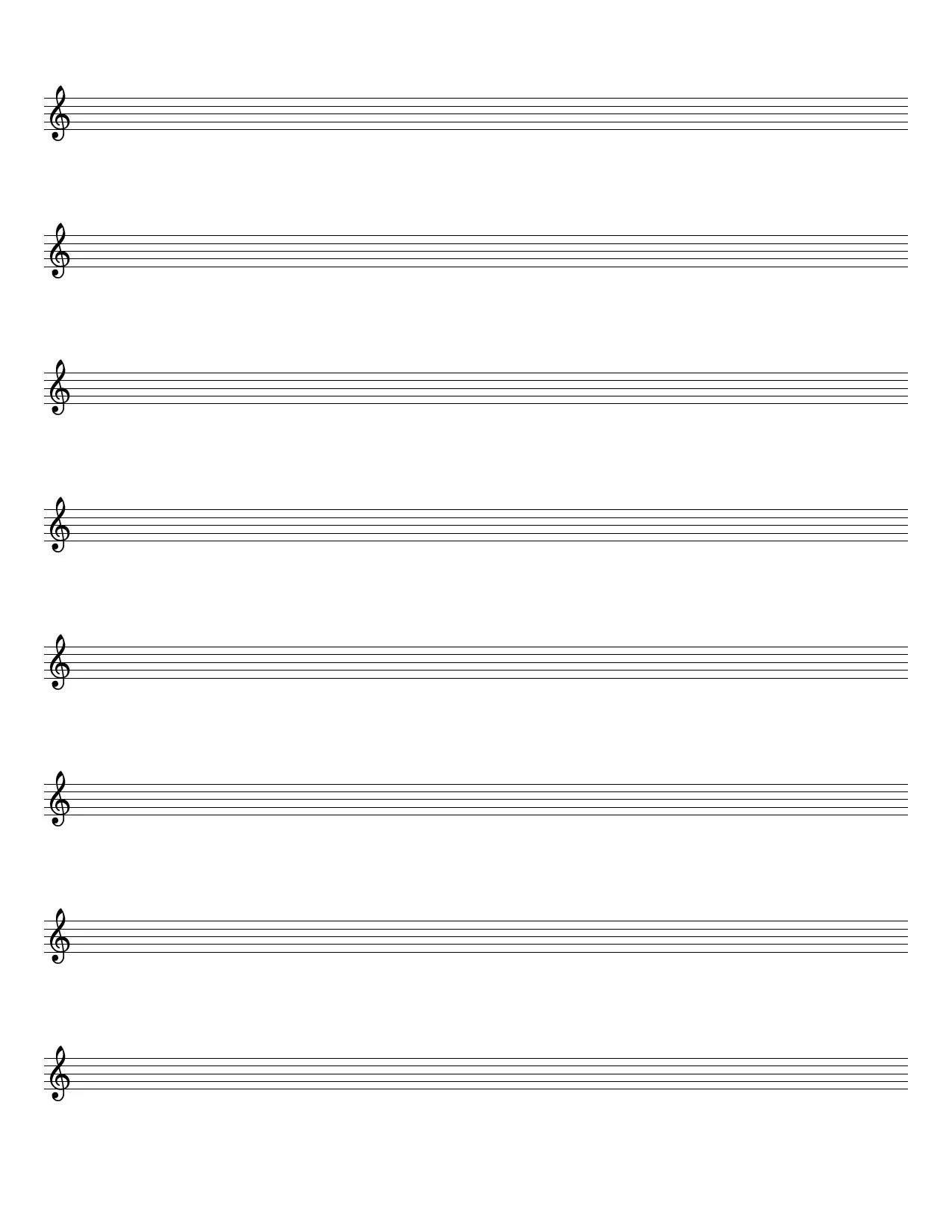 Printable Treble Clef Staff Paper