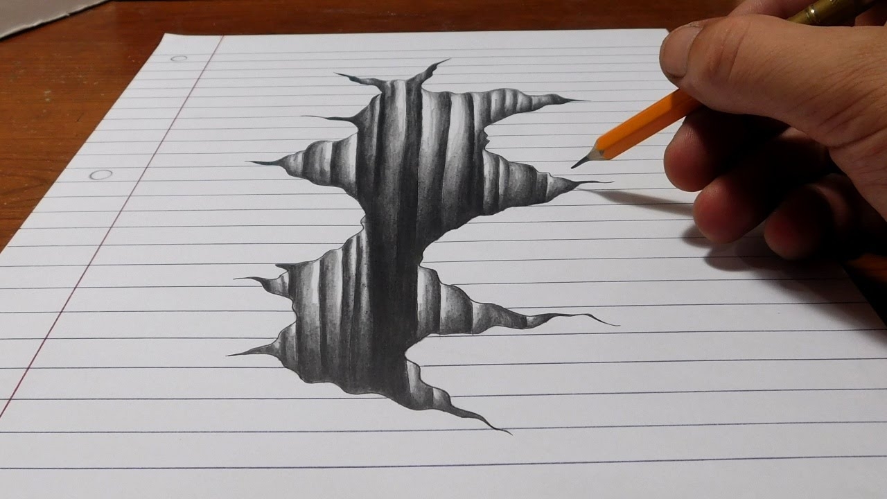 Trick Art On Line Paper Drawing 3D Hole