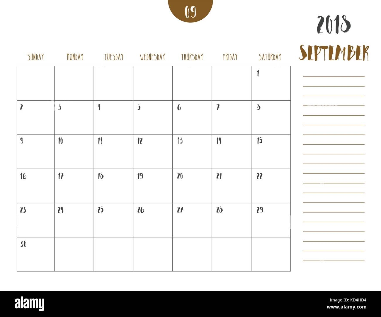 Vector Of Calendar 2018 September In Simple Clean Table Style 
