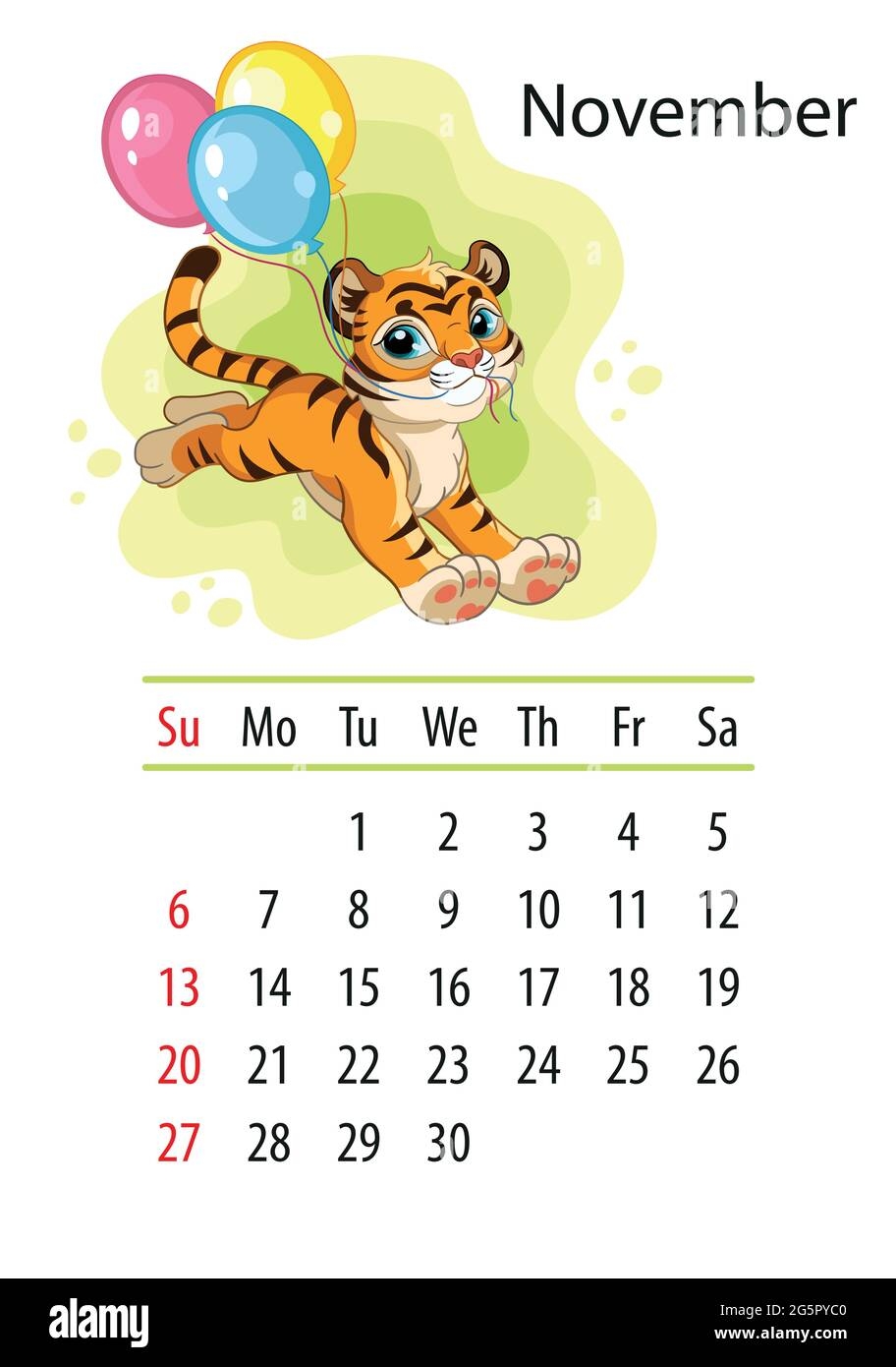 Wall Calendar Design Template For November 2022 Year Of Tiger 