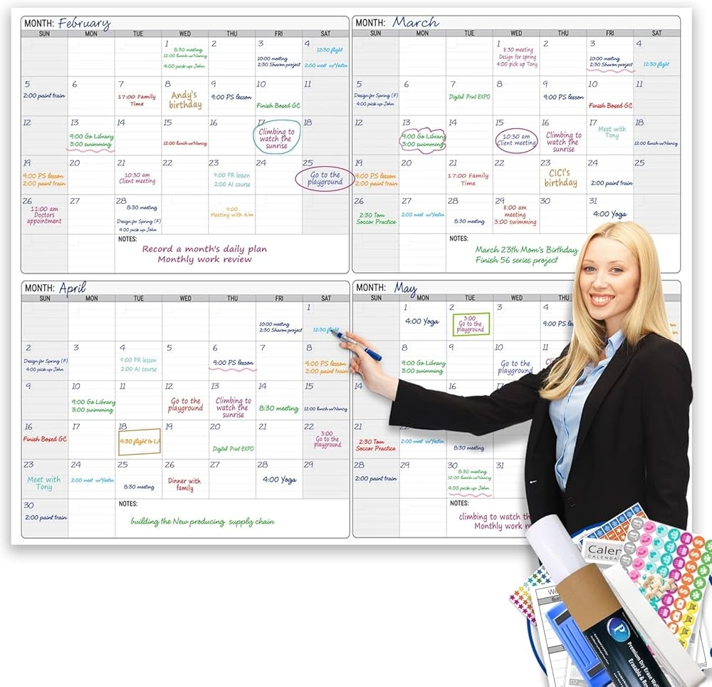 Wall Calendar Dry Erase Laminated 4 Month Jumbo Wall Calendar 46 