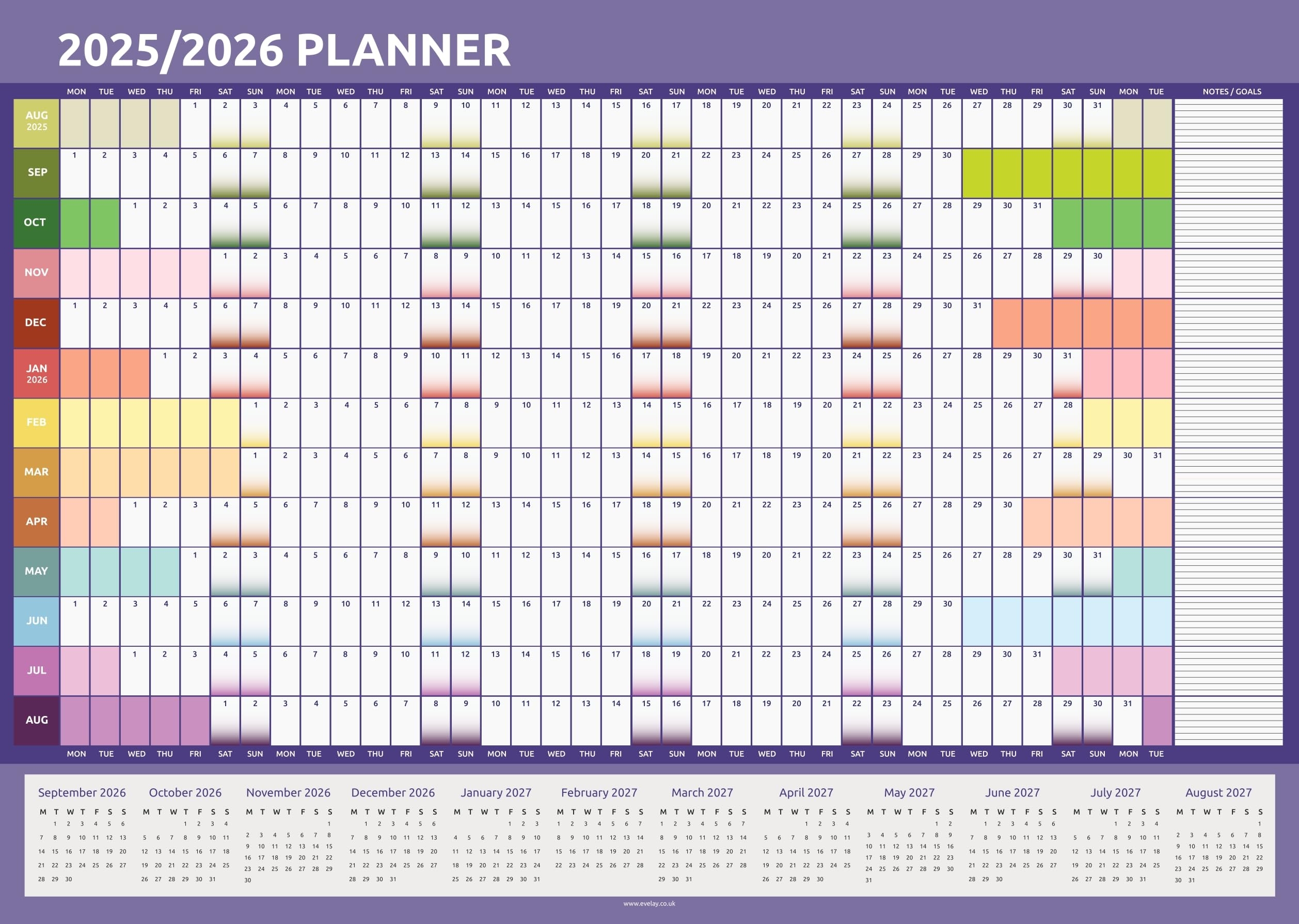 Wall Planner 2024 2025 A2 Size 59 X 42 Cm Academic Calendar 