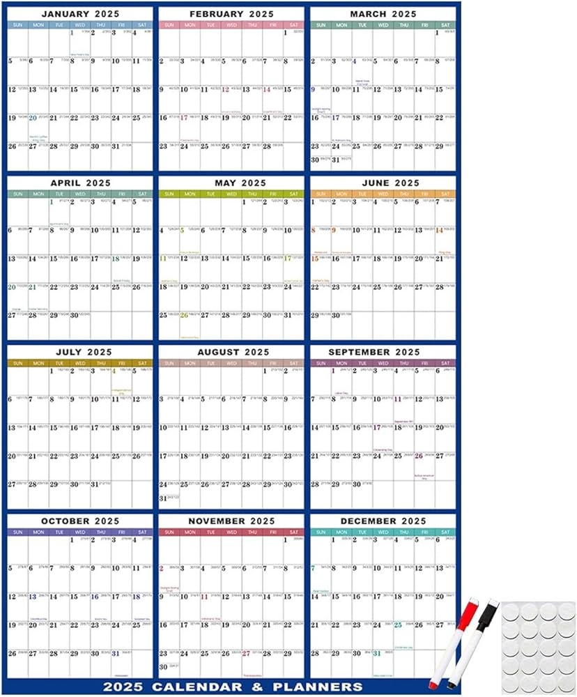 Wall Planner 2025 Dry Erase Calendar With Markers Monthly 