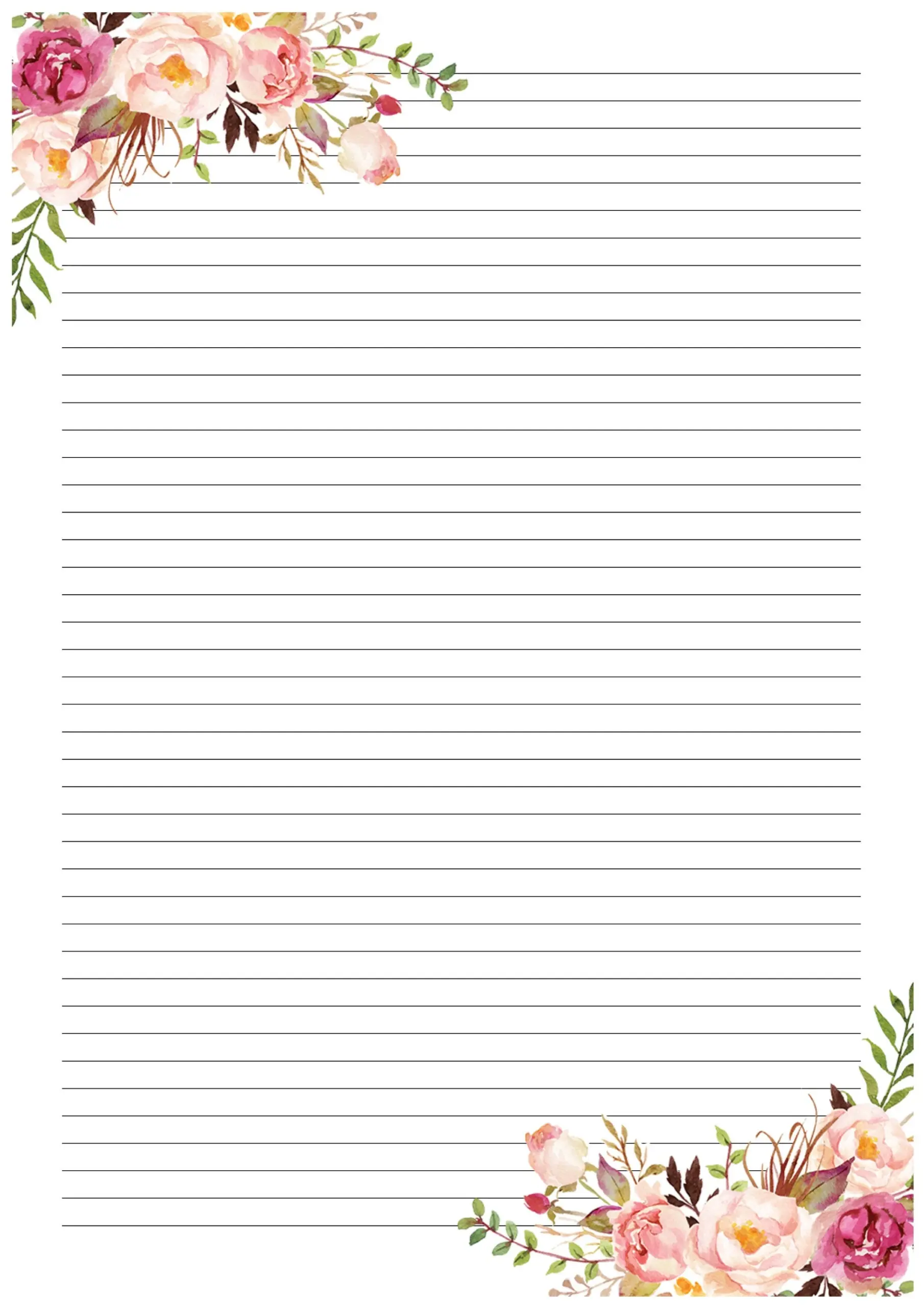 Watercolour Lined A4 Writing Paper Corner Flowers Etsy