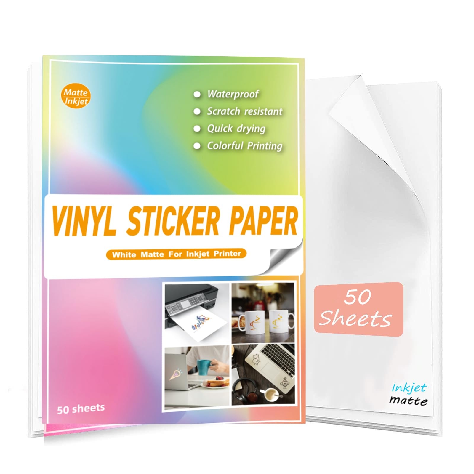 Waterproof Printable Vinyl Sticker Paper For Inkjet Printers 50 50 Matte White Vinyl Sticker Papers White Stickers Cricut Sheets A4 Holds Ink 