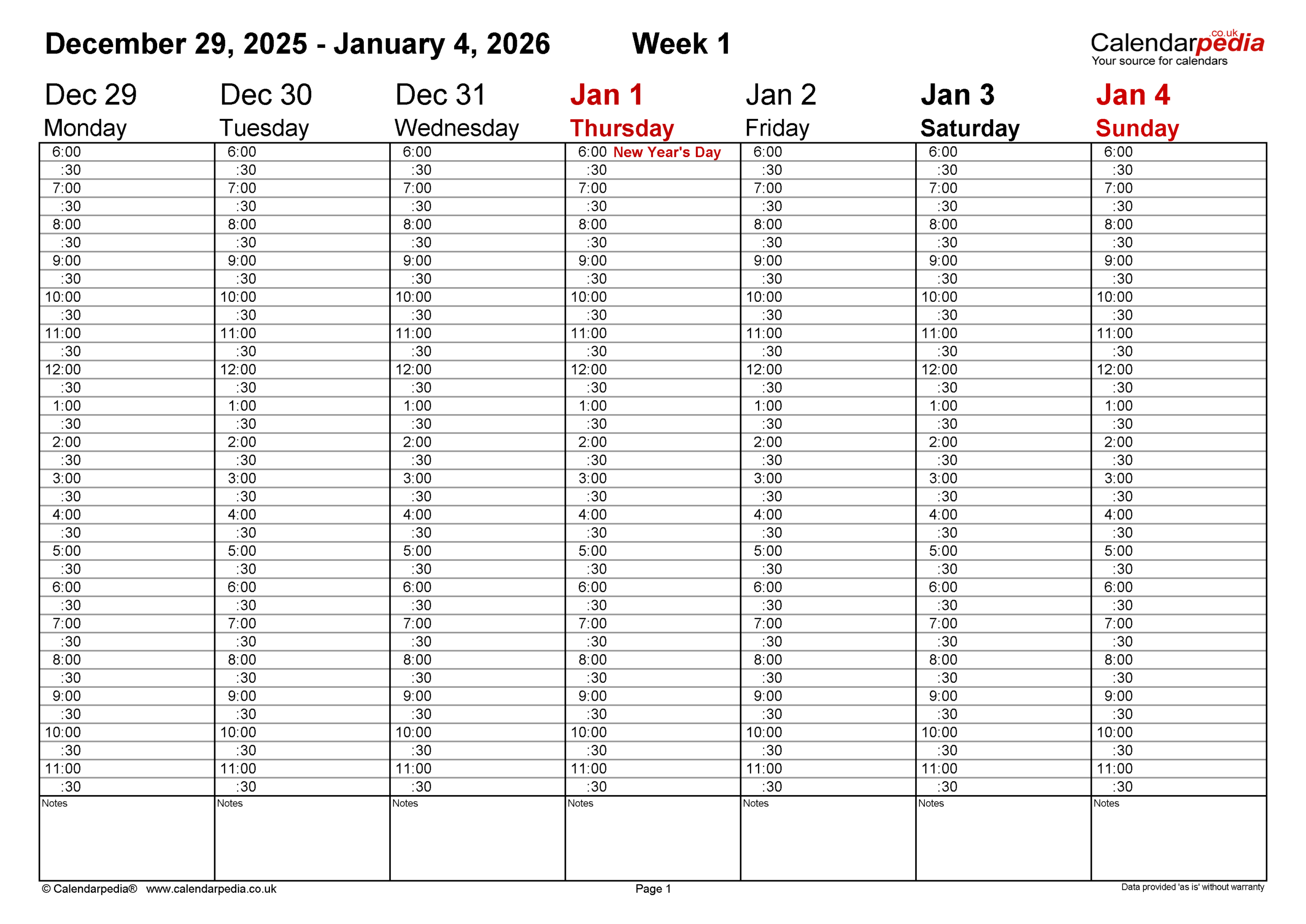 Blank Weekly Calendar 2026 Printable