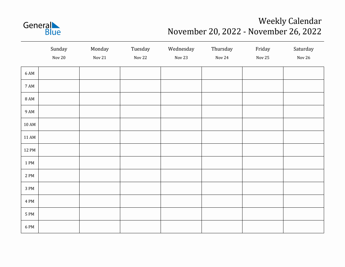 Weekly Calendar November 20 2022 To November 26 2022 PDF 