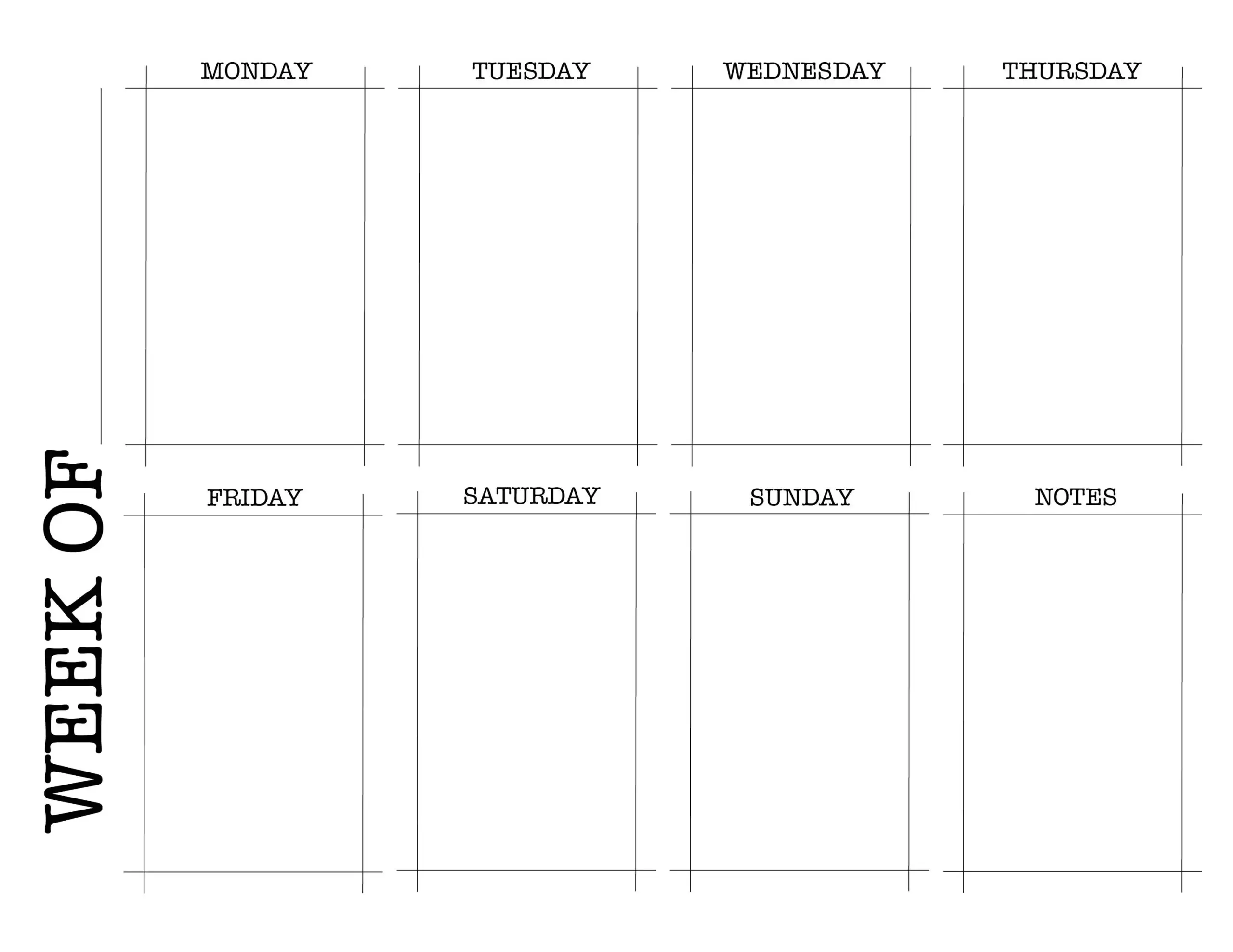 Weekly Calendar Printable Classic Black And White Etsy UK