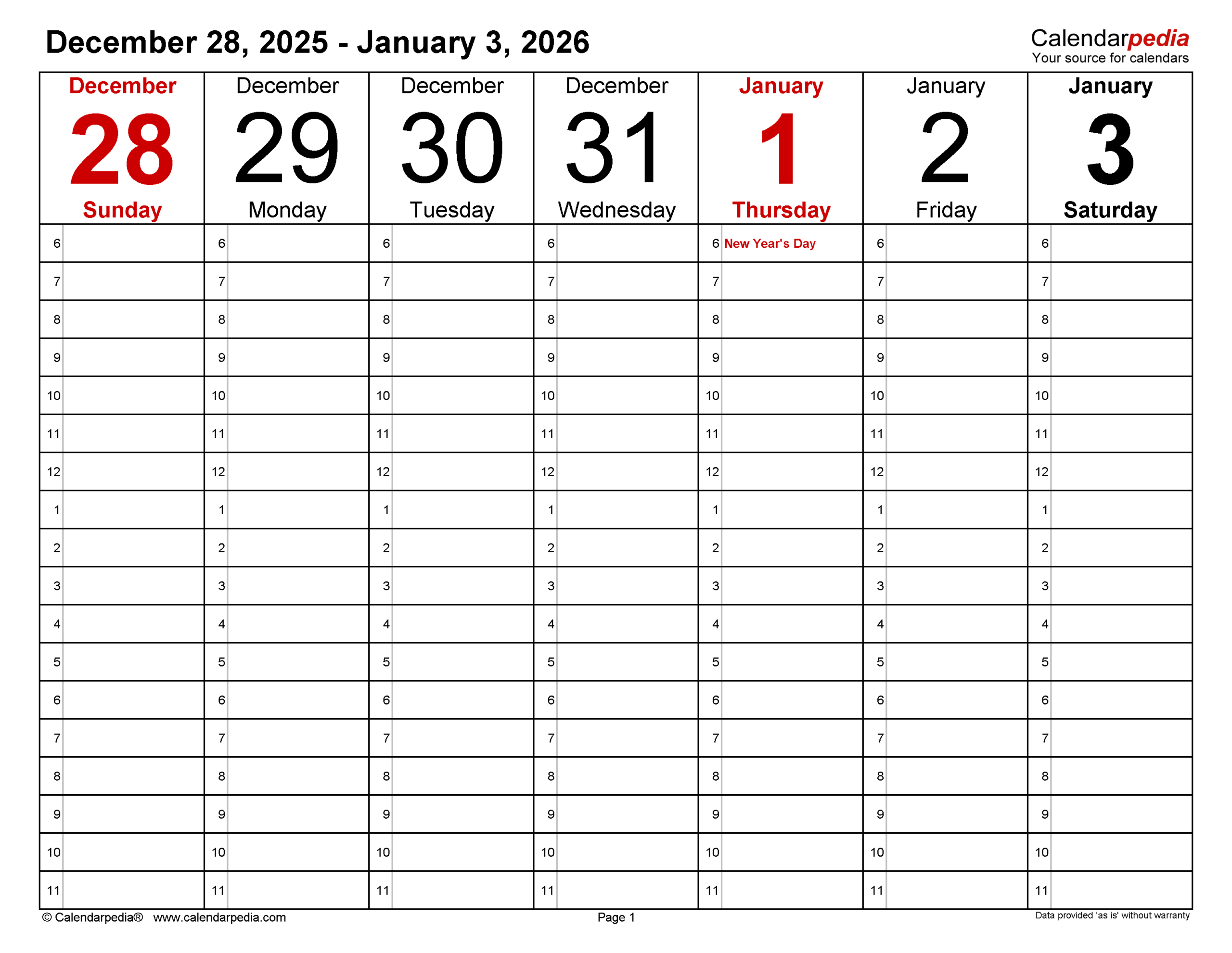 Calendar Printable Weekly December 2026
