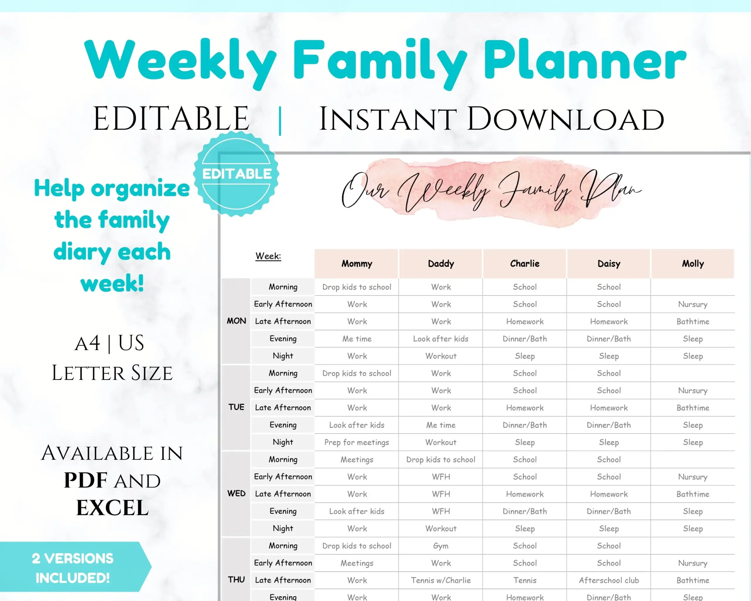 Weekly Family Planner Command Center Printable Family Calendar