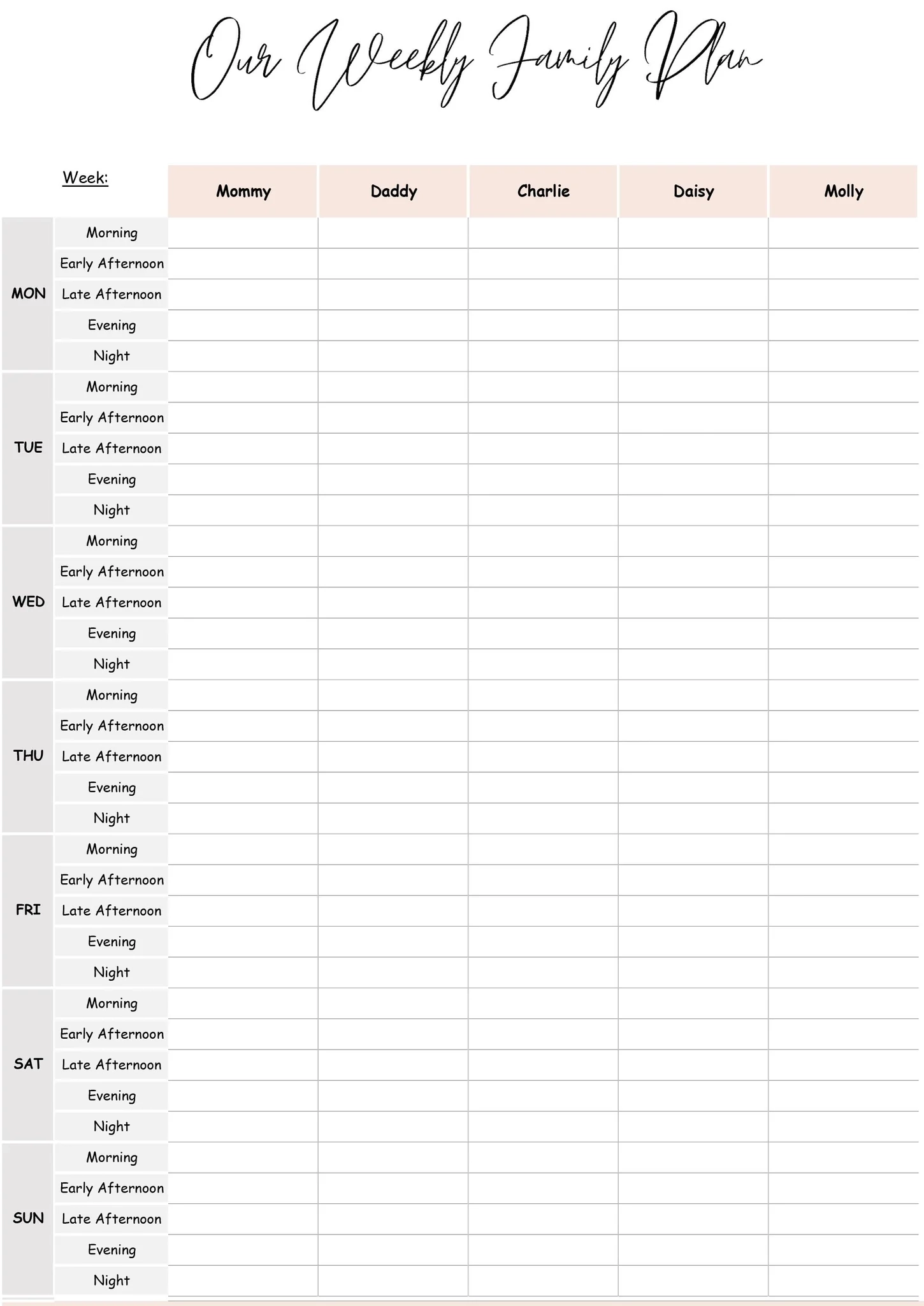 Family Weekly Planner Calendar