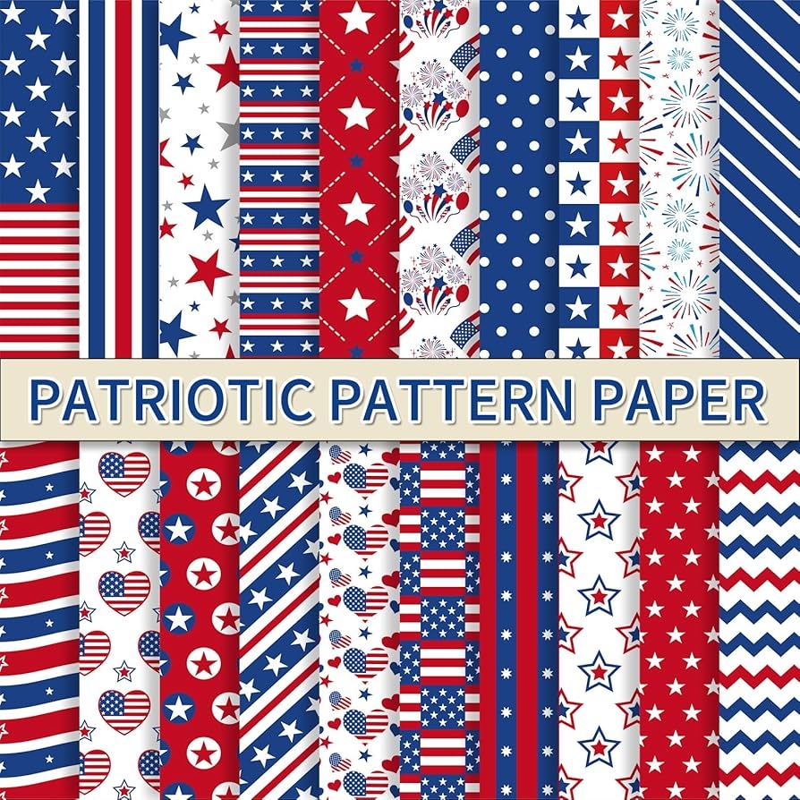 Whaline 40 Blatt Patriotisches Muster Papier Stern Feuerwerk 
