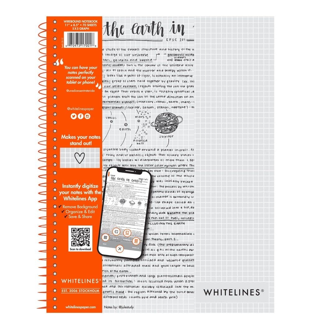 Whitelines Notebook Grey Lined Graph Paper 8 5 x11 70 Sheets 