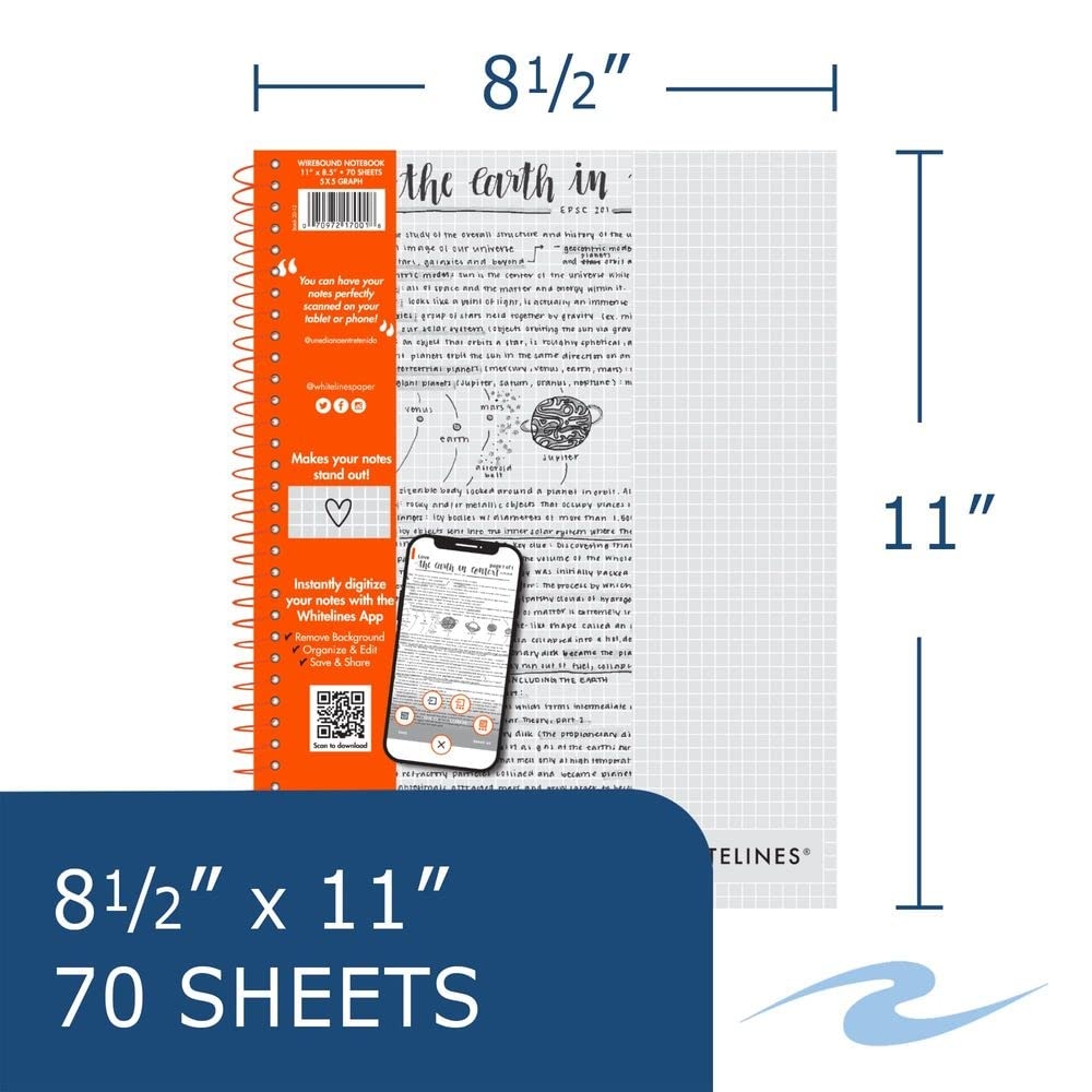 Whitelines Notebook Grey Lined Graph Paper 8 5 x11 70 Sheets 