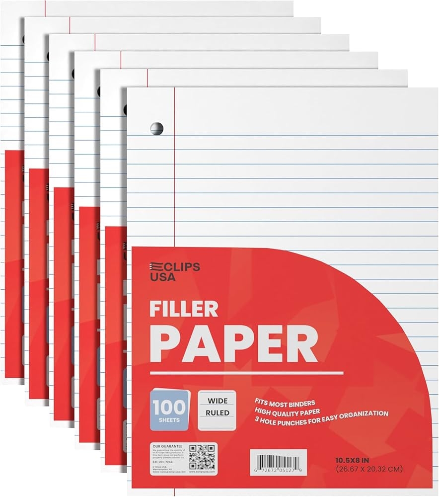 Wide Ruled Lined Notebook Paper