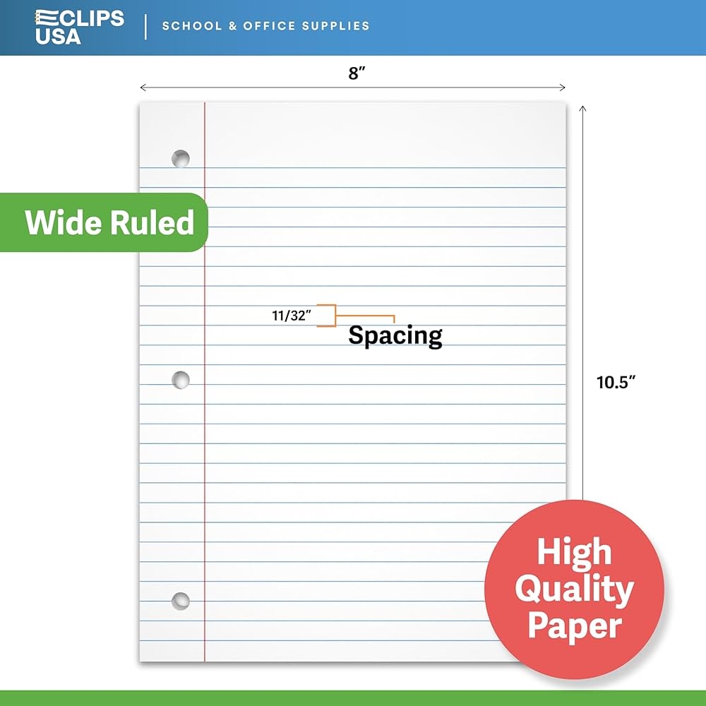 Wide Ruled Loose Leaf Paper Wide Ruled Notebook Paper Lined 
