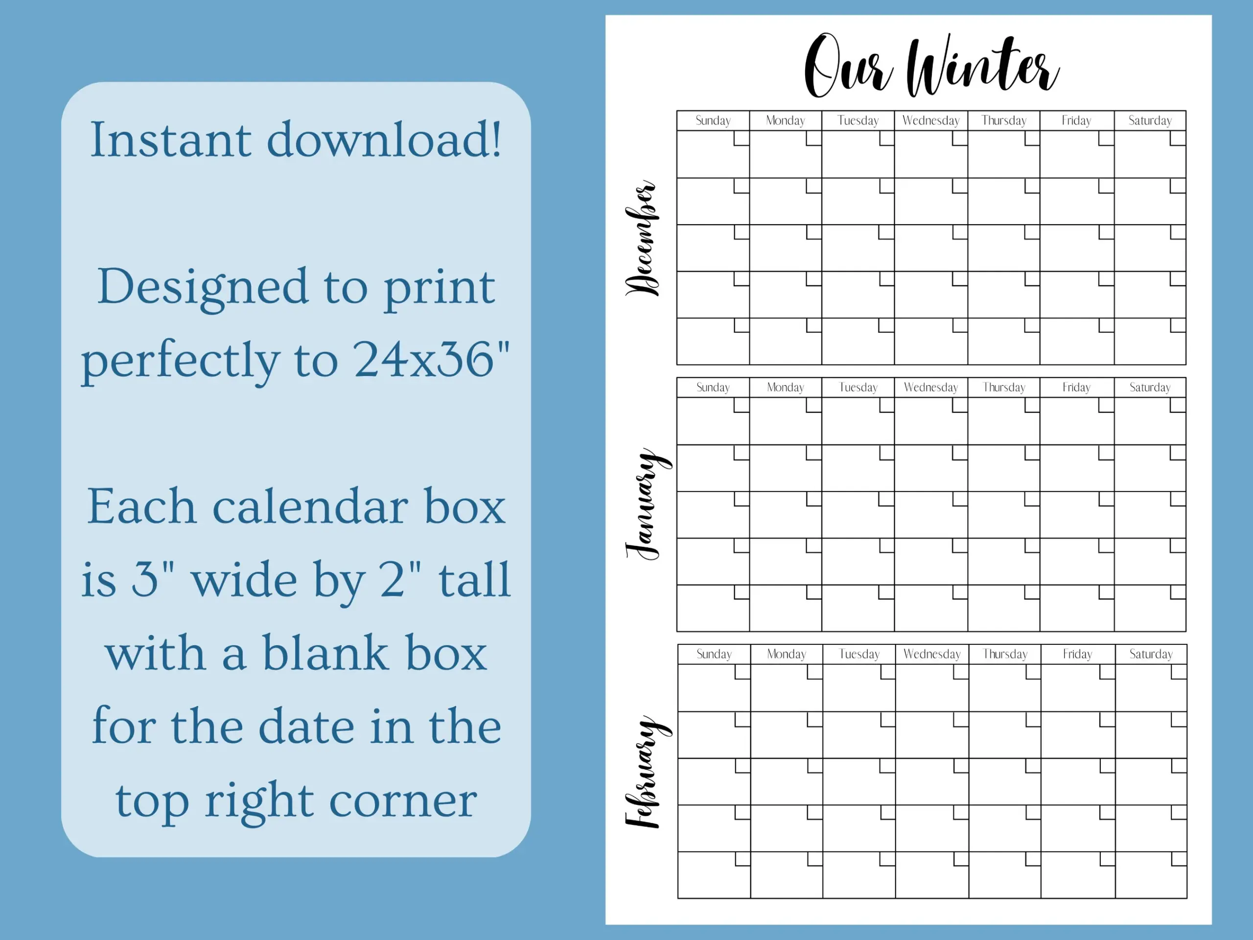 Printable Blank Winter Calendar