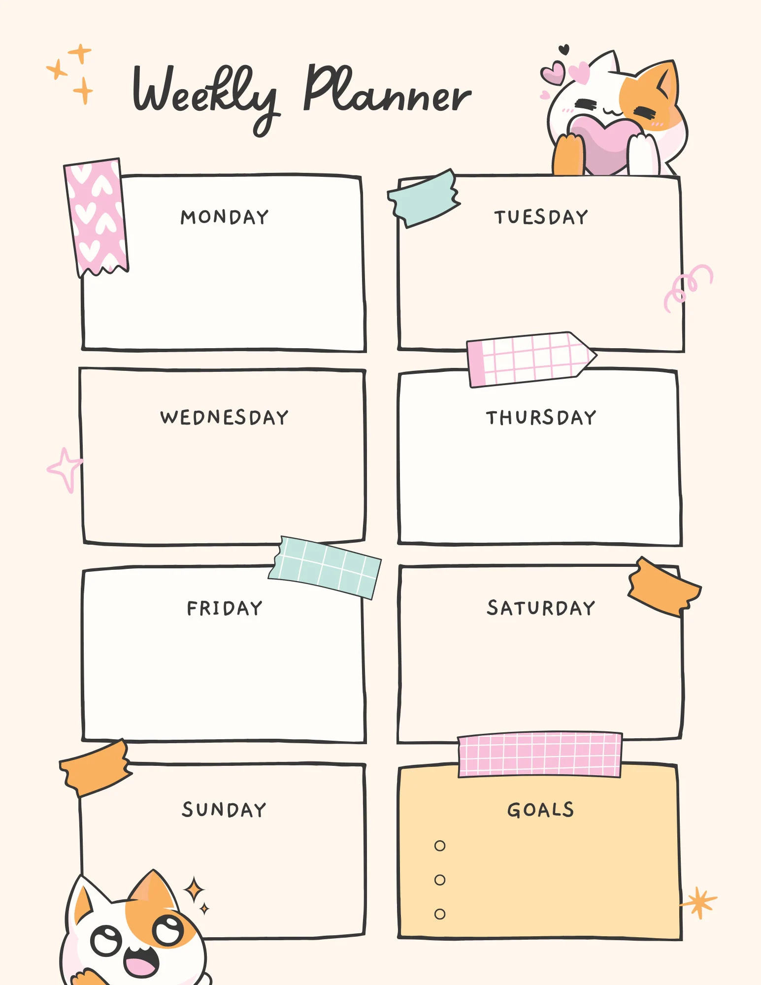 Wochenplaner Cute Planner Tagesablauf Etsy de