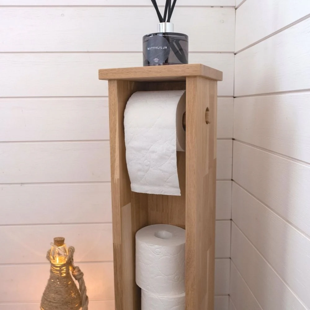 Wooden Toilet Paper Holder Interior Design Sturdy Standing Model 