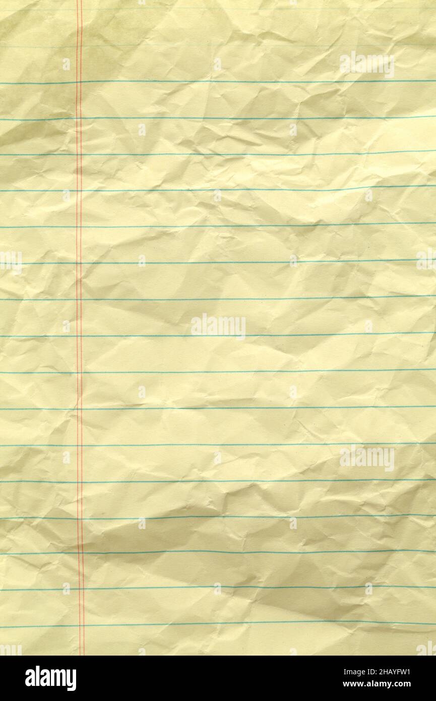 Wrinkled Yellow Lined Paper Close Up Background Texture Stock 