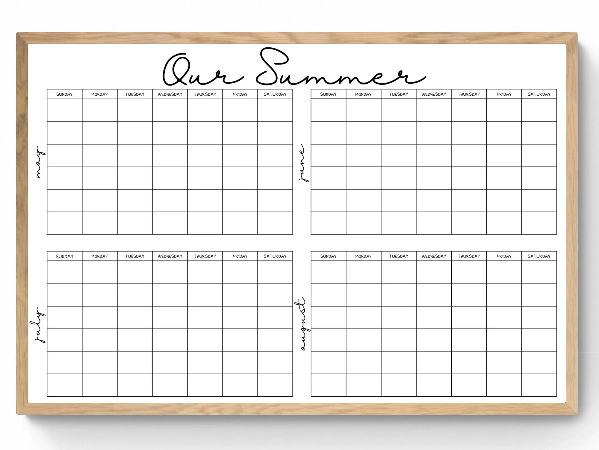 XL Summer Wall Calendar Planner Vacation Rental Home Office Giant 