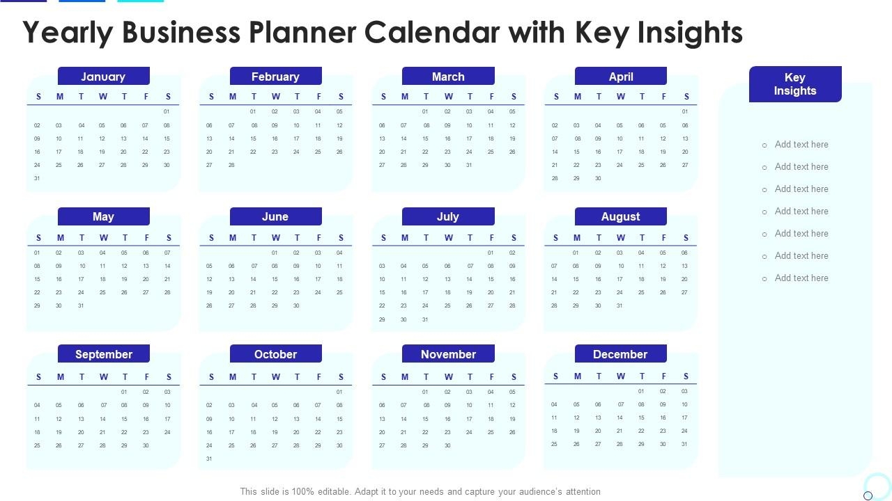 Yearly Business Planner Calendar With Key Insights Presentation 