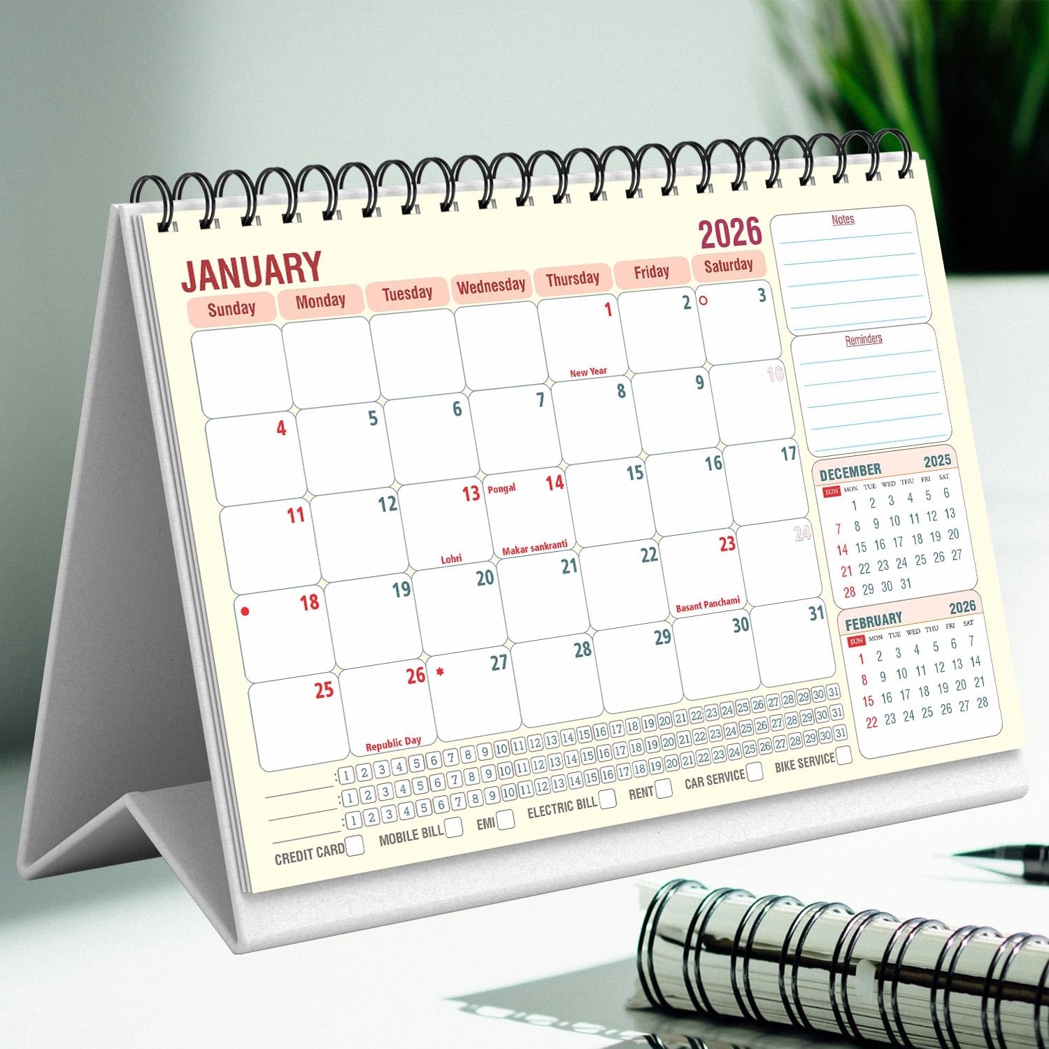 Yellow Table Desk Planner 2026 Calendar B5 10x8 Stand Up Table 