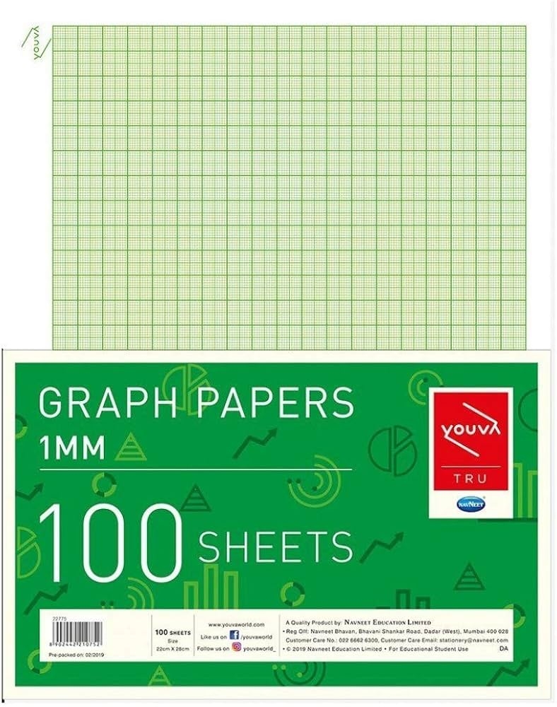 YOUVA Graph Paper 1mm 100 Sheets Pack Of 2