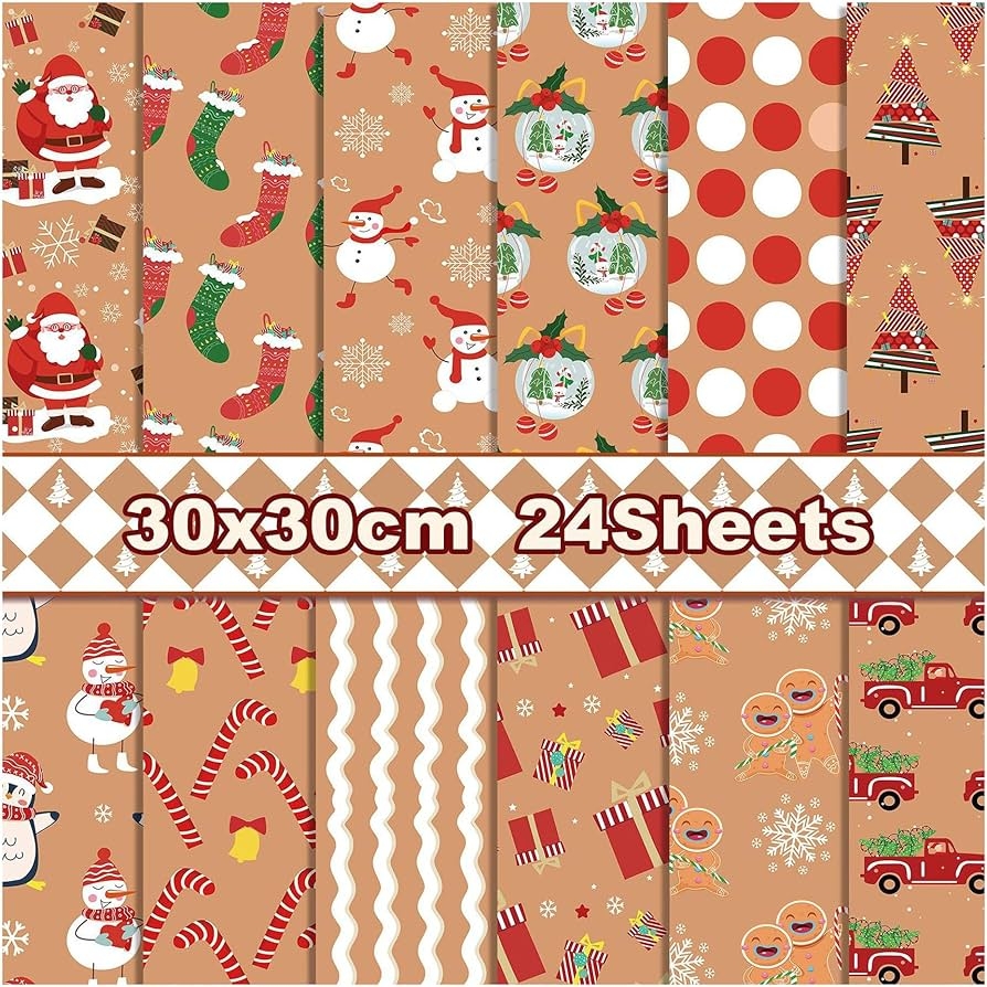ZAKHSE Design Paper 30 X 30 Cm 24 Sheets Christmas Design Paper 