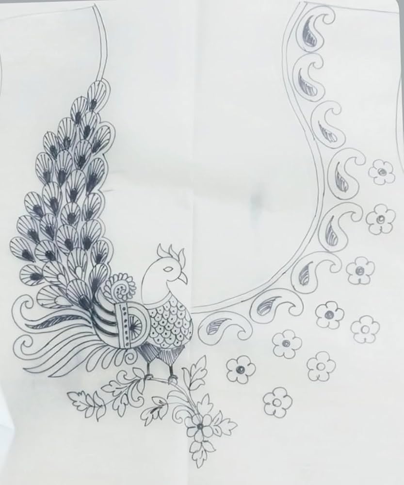 ZOFYASH Peacock Neck Design On Tracing Paper For Embroidery Aari 
