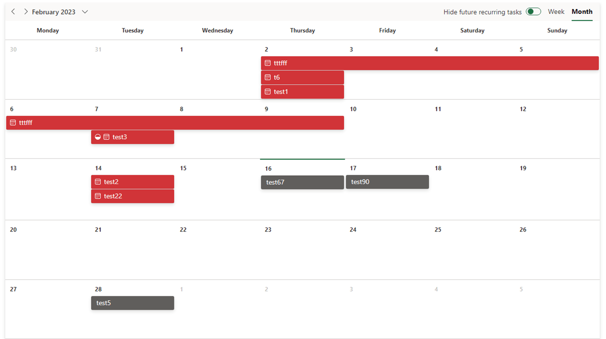 what do the white and gray tasks mean in the schedule view of